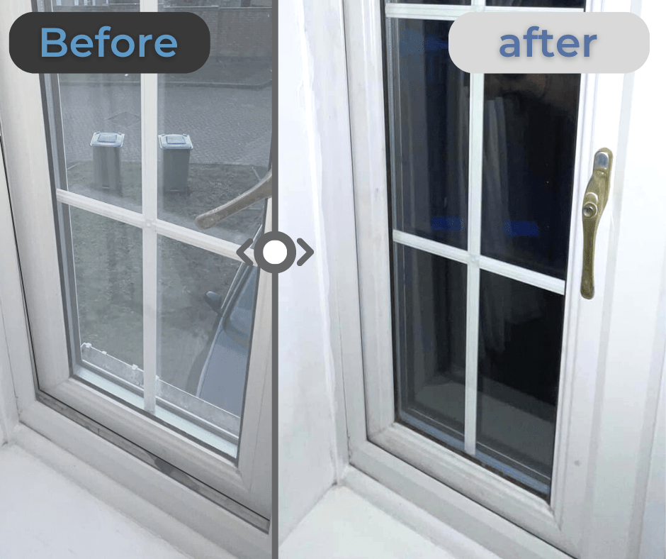Before and after Window hinge fixes